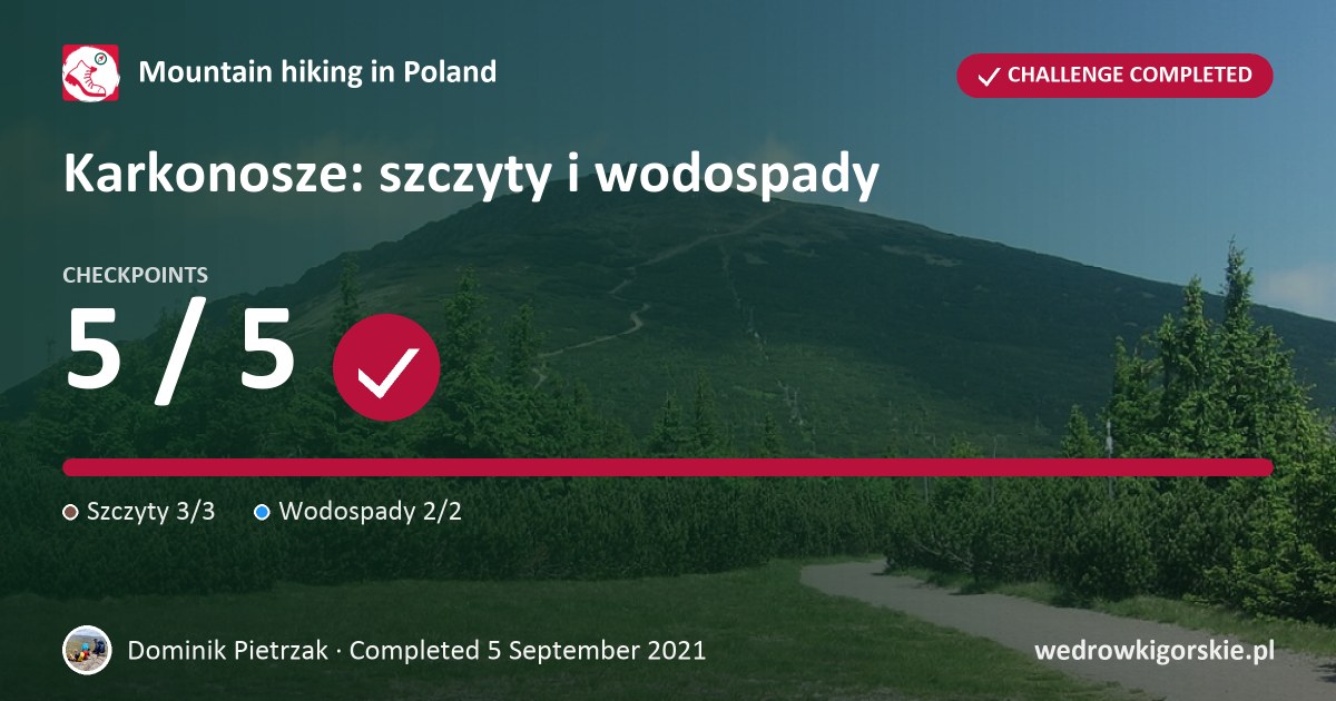 Dominik Pietrzak on the challenge "Karkonosze: szczyty i wodospady"