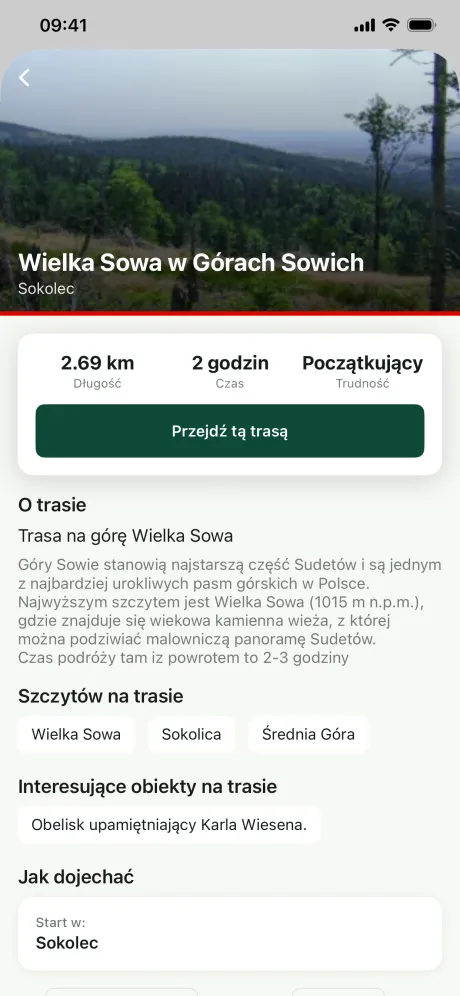 Strona trasy na Wielką Sowę w Górach Sowich
