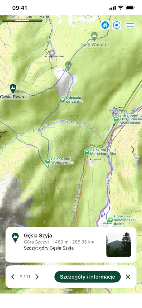 Mapa topograficzna z trasą i punktami