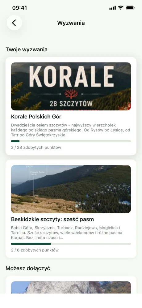 Lista wyzwań z Koralami Polskich Gór