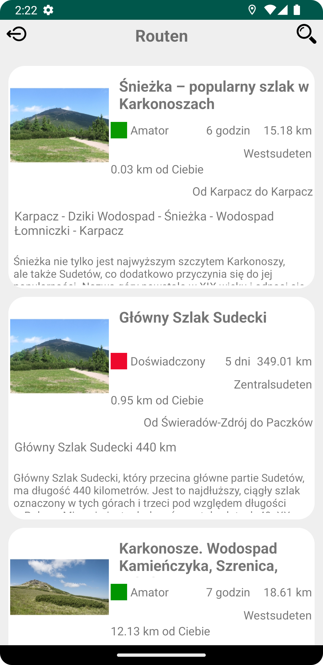 Katalog der Wanderrouten