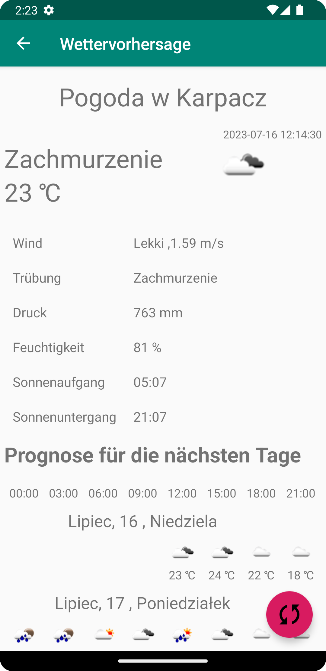 Wettervorhersage für die Berge