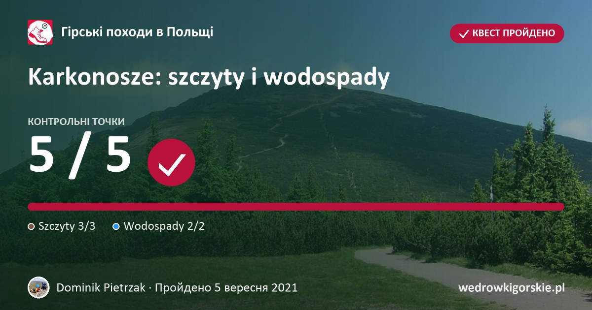 Dominik Pietrzak: квест «Karkonosze: szczyty i wodospady»